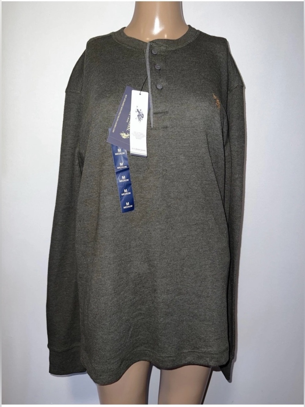 Cotton blend thermal henley shirt, U.S. Polo Assn., long sleeve waffle knit